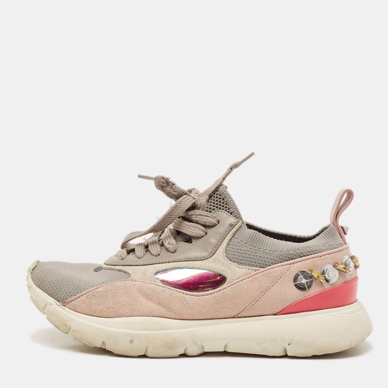 Valentino Size 36 Multicolor Knit Fabric And Suede Embellishment Low Top